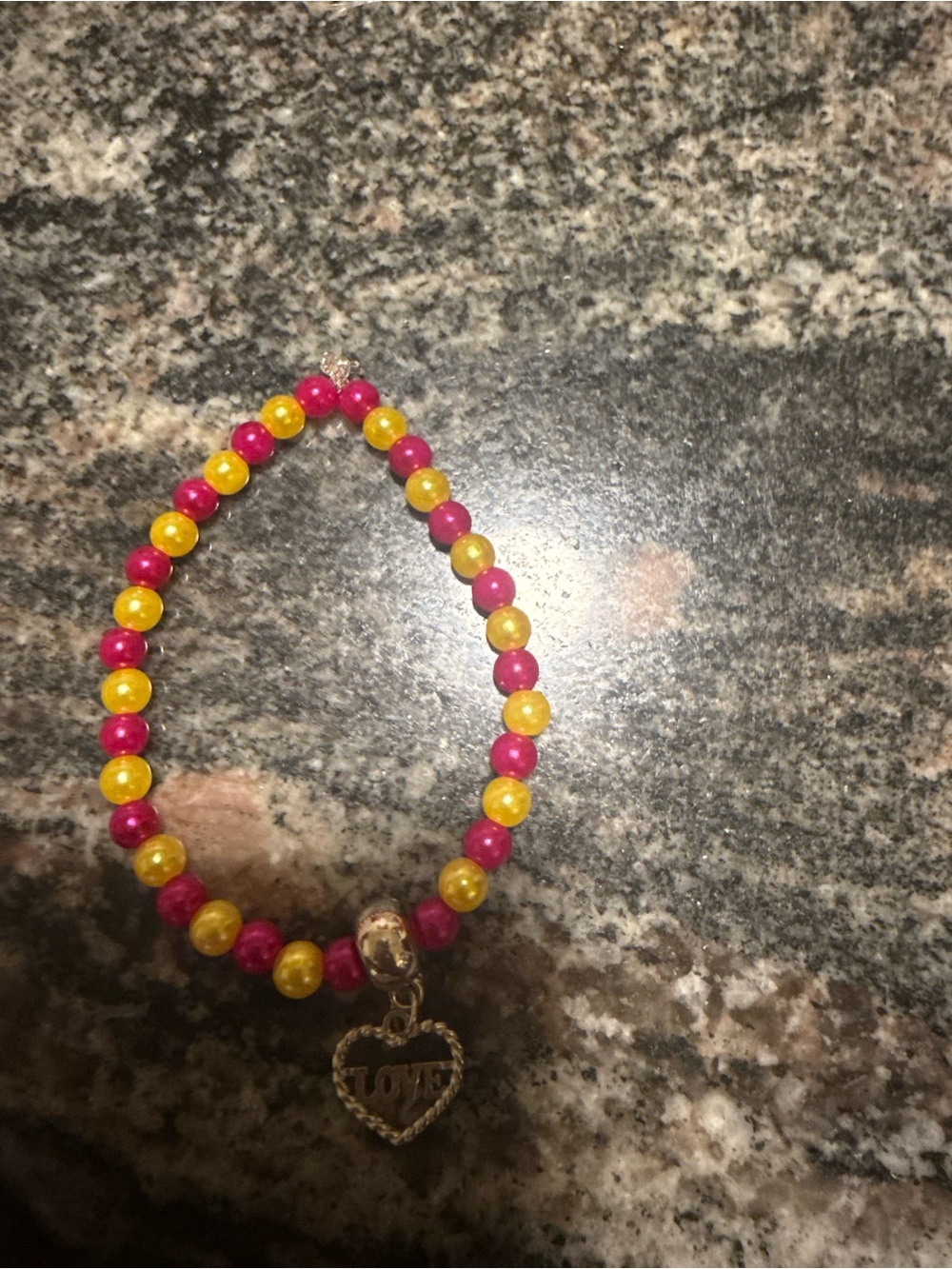 Kids Pink & Yellow Beaded Bracelet with Love Charm